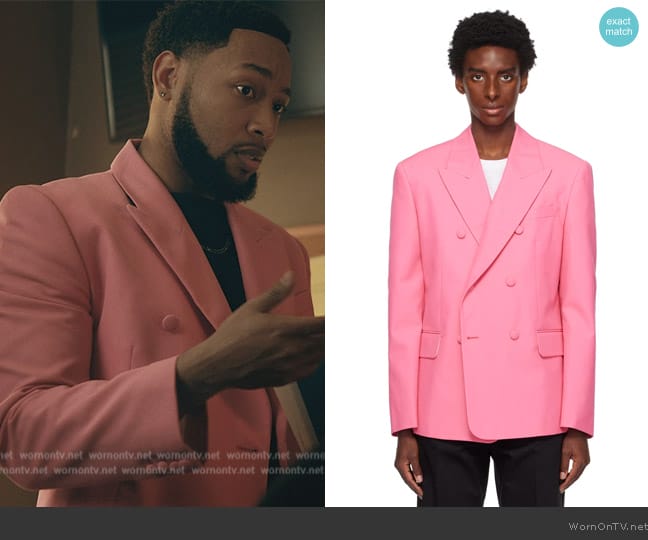 Palm Angels Sonny double-breasted blazer worn by Emmett (Jacob Latimore) on The Chi