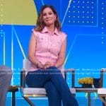 Rebecca’s pink tweed sleeveless top and blue flare pants on Good Morning America