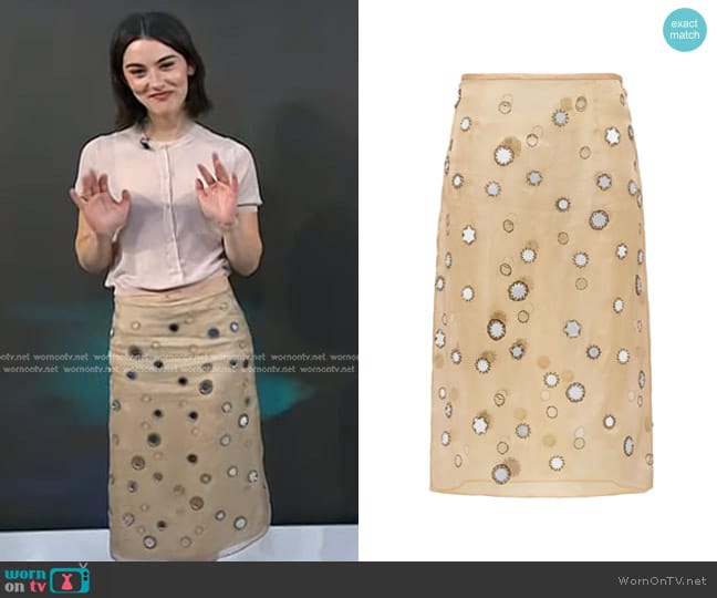 Prada Mirror Embellished Organza Midi Skirt worn by Gracie Abrams on Today