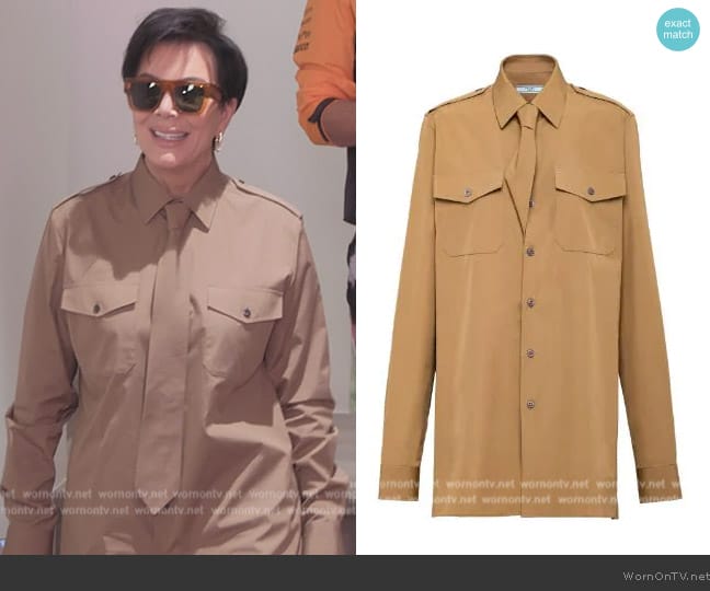 Prada Tie-detail poplin shirt worn by Kris Jenner (Kris Jenner) on The Kardashians