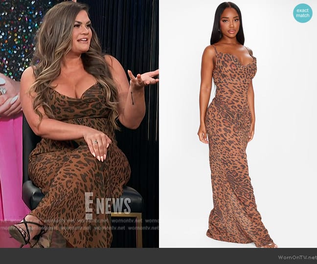 Pretty Little Thing Shape Brown Leopard Print Strappy Cowl Neck Maxi Dress worn by Brittany Cartwright on E! News