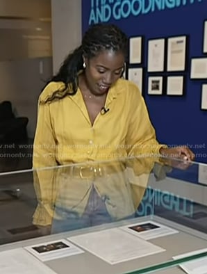 Priscilla Thompson's yellow ruffle cuff blouse on Today