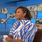 Rachel Rodgers’s blue mixed print shirt on NBC News Daily