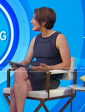 Rachel Simmons’ grey dotted sheath dress on Good Morning America