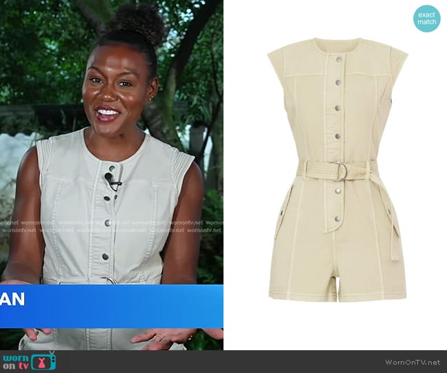 Rails Bessie Romper in Sage Dust worn by Janai Norman on Good Morning America