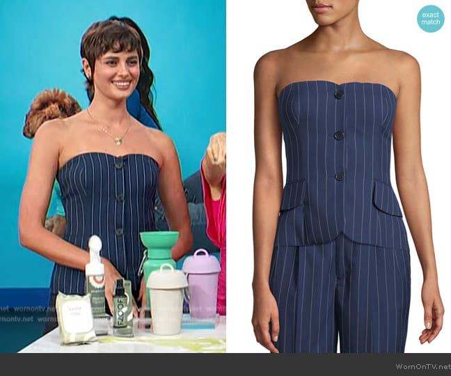 Ralph Lauren Pinstriped Bustier Top worn by Taylor Hill on Access Hollywood