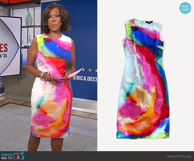 Ralph Lauren Purple Label Multi Color Dress worn by Gayle King on CBS Mornings