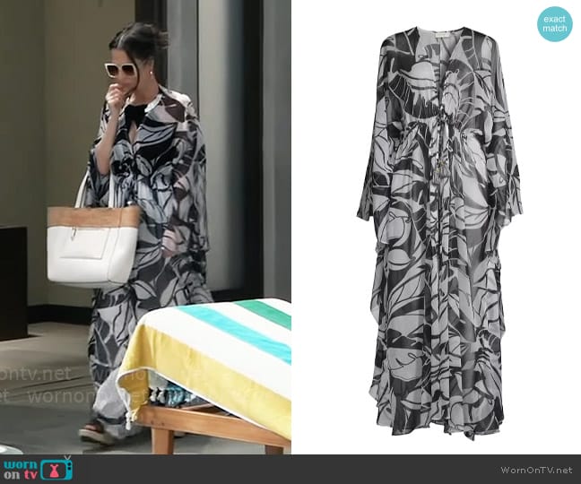 Ramy Brook Austin Palm-Print Caftan Cover-Up Dress worn by Sam McCall (Kelly Monaco) on General Hospital