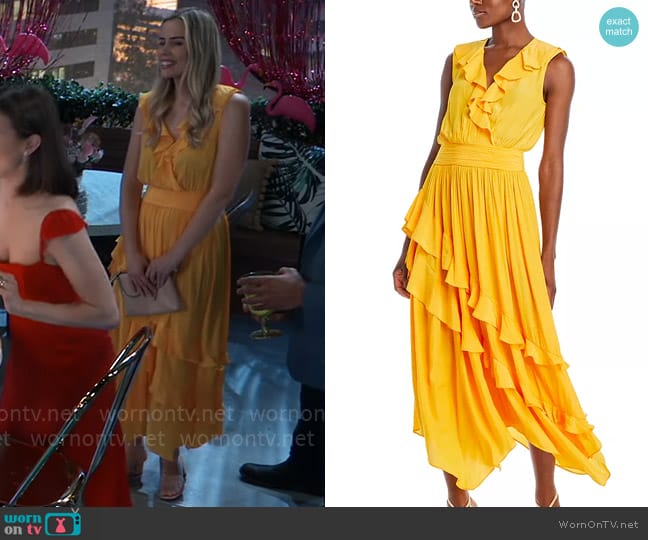 Ramy Brook Hadlee Dress in Yuzu worn by Sasha Gilmore (Sofia Mattsson) on General Hospital