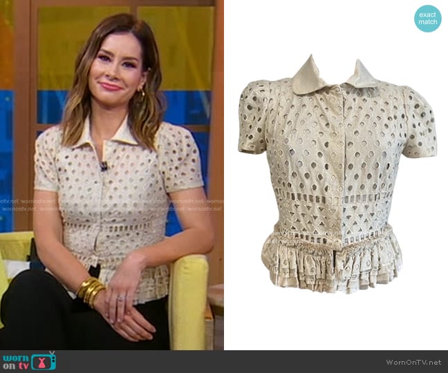 RED Valentino Peplum Short Sleeve Top worn by Rebecca Jarvis on Good Morning America