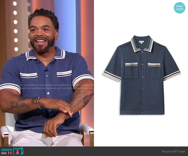 Reiss Coulson Crochet Tipped Shirt in Airforce Blue worn by Method Man on Good Morning America