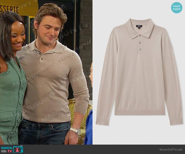 Reiss Trafford Polo in Washed Stone worn by Johnny DiMera (Carson Boatman) on Days of our Lives