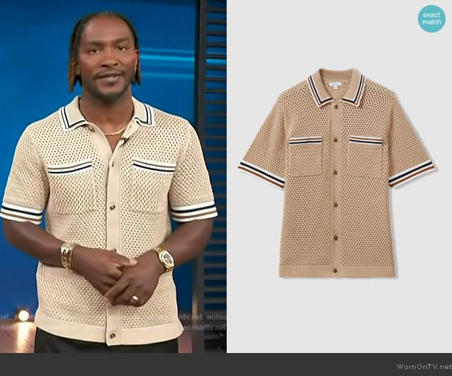 Reiss Coulson Crochet Shirt worn by Scott Evans on Access Hollywood