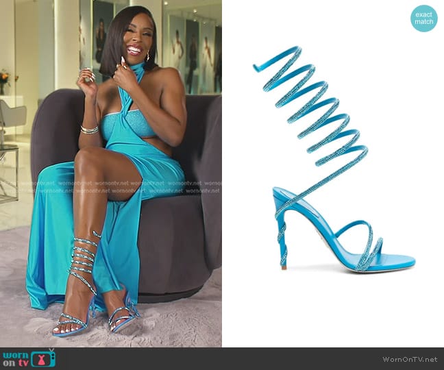 René Caovilla Margot 105mm Crystal-embellished Sandals worn by Caroline Brooks (Caroline Brooks) on The Real Housewives of Dubai