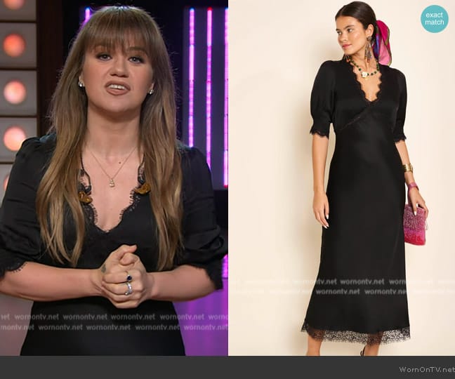 Rixo Annina Midi Dress worn by Kelly Clarkson on The Kelly Clarkson Show