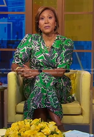 Robin's green leaf print wrap dress on Good Morning America