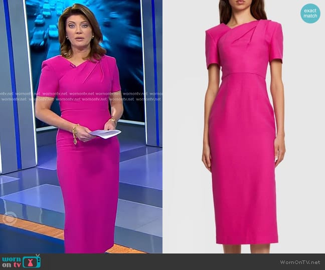 Roland Mouret Wool-Silk Midi Dress worn by Norah O'Donnell on CBS Evening News