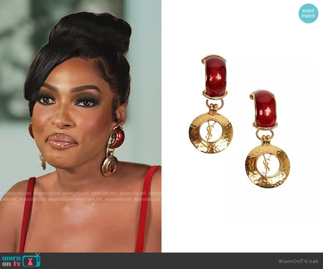 Saint Laurent Geometric Dome Ysl Circle Clip-on Earrings in Gold worn by Lesa Milan (Lesa Milan) on The Real Housewives of Dubai