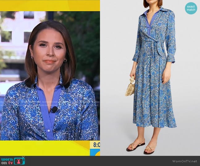 Sandro Floral Print Midi Dress worn by Elizabeth Schulze on Good Morning America