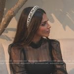 Sara’s black sheer panel dress and embellished headband on The Real Housewives of Dubai