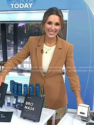 Sarah Eggenberger’s brown ruched sleeve blazer on Today