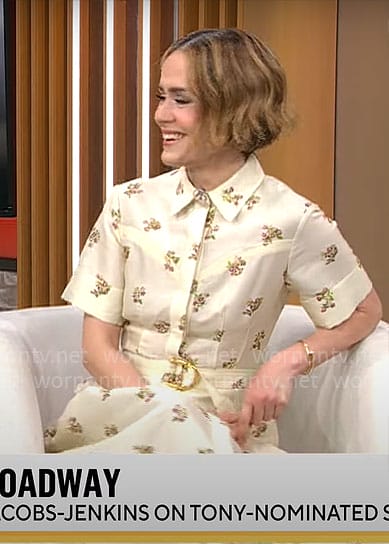 Sarah Paulson's cream printed shirtdress on CBS Mornings