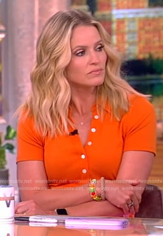 WornOnTV: Sara’s orange polo and floral skirt on The View | Sara Haines ...