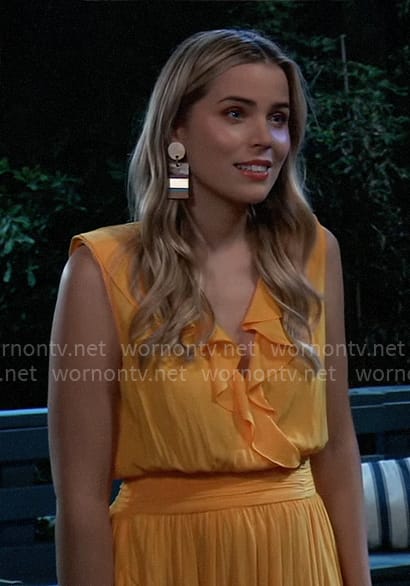 Sasha's orange midi dress with ruffles on General Hospital