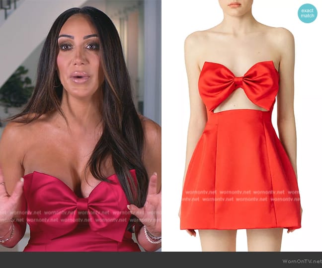 Sau Lee Estelle Satin Bow Minidress worn by Melissa Gorga on The Real Housewives of New Jersey