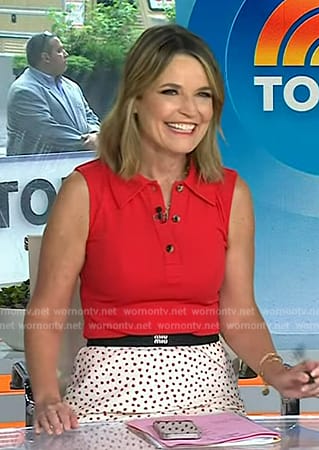 Savanah’s red polo top and skirt on Today