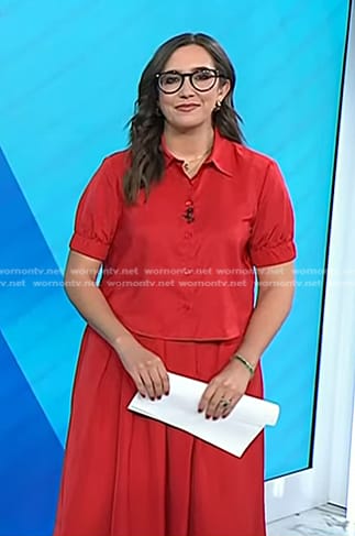 Savannah's red short sleeve shirt and skirt on Today