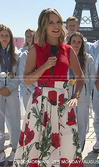 Savannah's red sleeveless polo and floral print skirt on Today