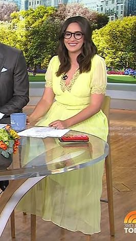 Savannah's yellow lace-trim pleated dress on Today