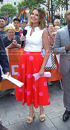 Savannah's white sleeveless top and red polka dot skirt on Today