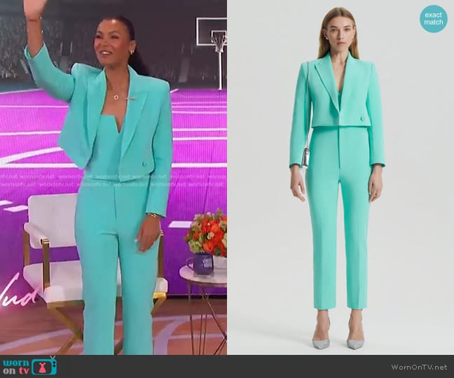 Scanlan Theodore Tailored Bustier, Crop Jacket and Pants worn by Malika Andrews on The Jennifer Hudson Show