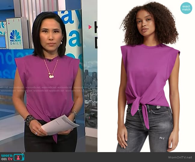 Scotch & Soda Sleeveless Knotted Top in Boysenberry worn by Vicky Nguyen on NBC News Daily