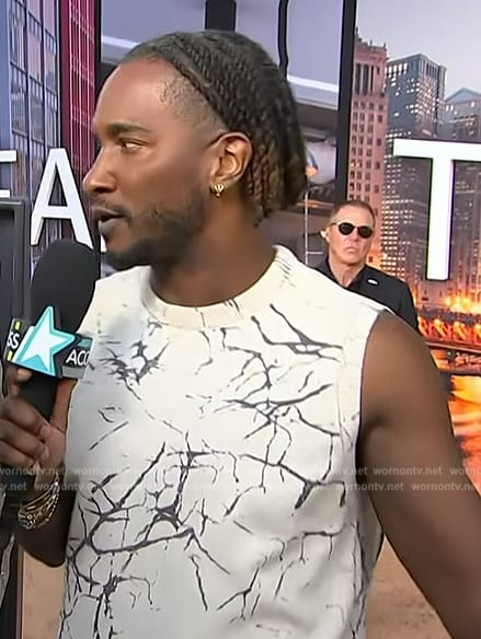 Scott's white printed tank on Access Hollywood