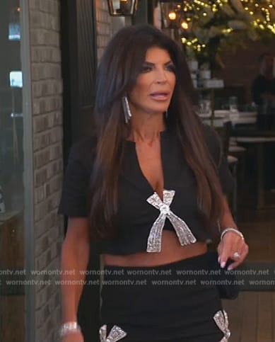 Teresa's black crystal bow top and skirt on The Real Housewives of New Jersey