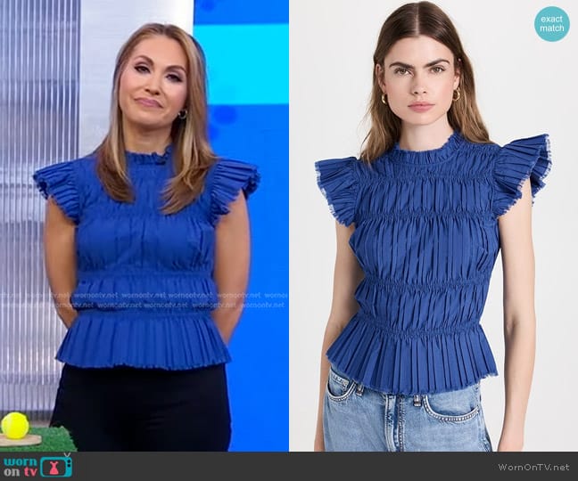 WornOnTV: Lori’s blue pleated smocked top on Good Morning America ...