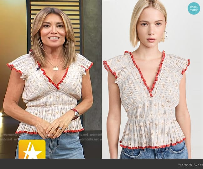 Sea Tima Flutter Sleeve V-Neck Top worn by Kit Hoover on Access Hollywood