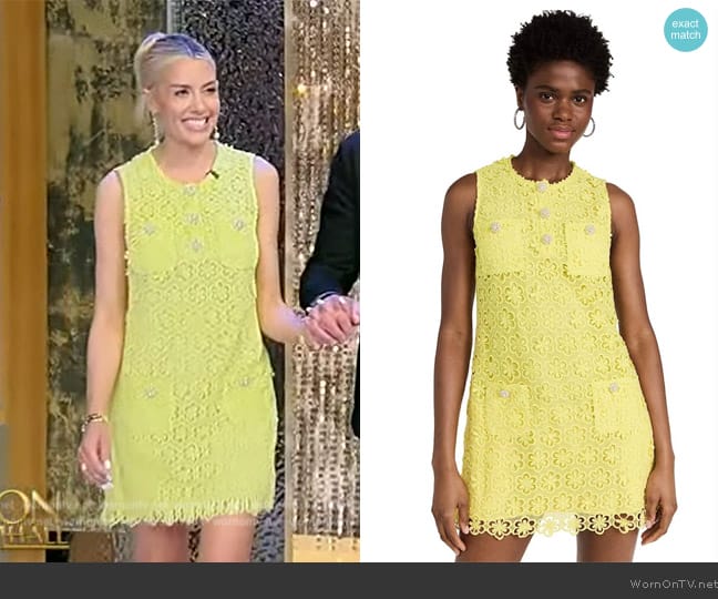 Self Portrait Yellow Guipure Lace Mini Dress worn by Heather Rae El Moussa on Tamron Hall Show