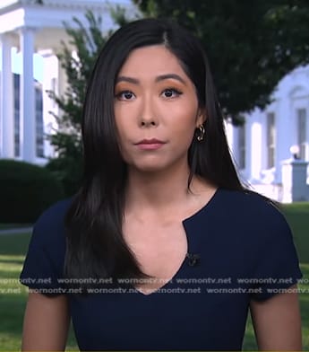 Selina Wang's navy v-neck dress on Good Morning America