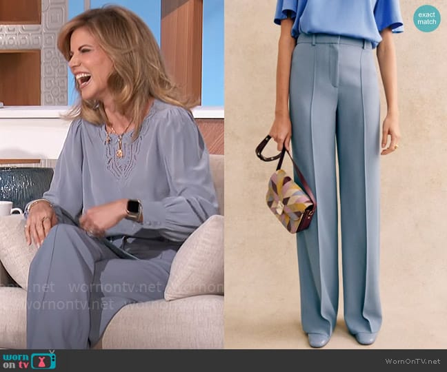 Sezane Greg Trousers in Ice Blue worn by Natalie Morales on The Talk