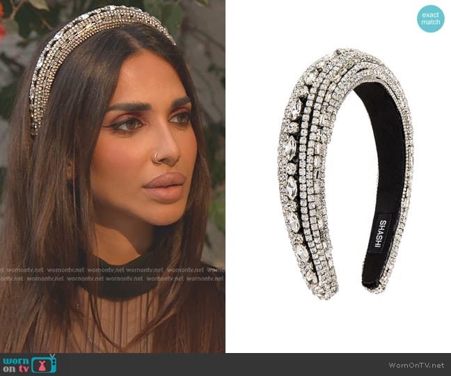 Shashi Empress Headband in Black & Crystal worn by Sara Al Madani (Sara Al Madani) on The Real Housewives of Dubai