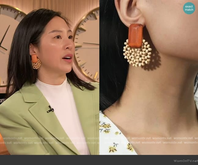 Shein Geo Decor Beaded Drop Earrings worn by Sara Jane Ho on The Drew Barrymore Show