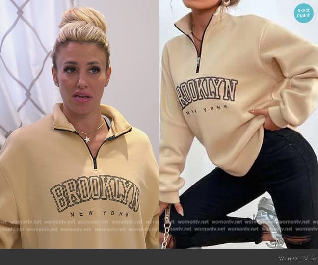 Shein Letter Graphic Half Zip Drop Shoulder Sweatshirt worn by  on The Real Housewives of New Jersey