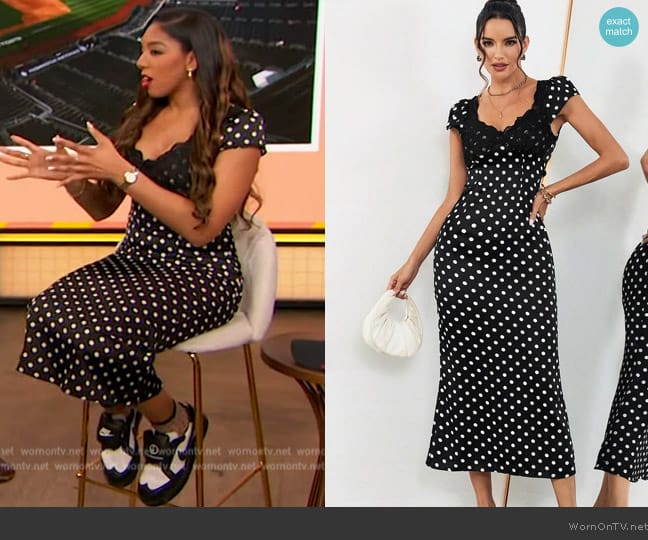 Shein Prive Lace Splicing Polka Dot Mermaid Dress worn by Britt Water on The Drew Barrymore Show