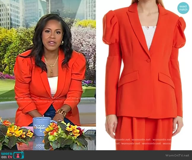 WornOnTV: Sheinelle’s red puff sleeve blazer and blue flare pants on ...