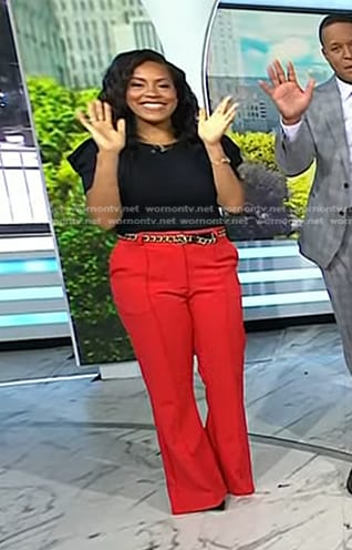 Sheinelle's red seamed flare pants on Today