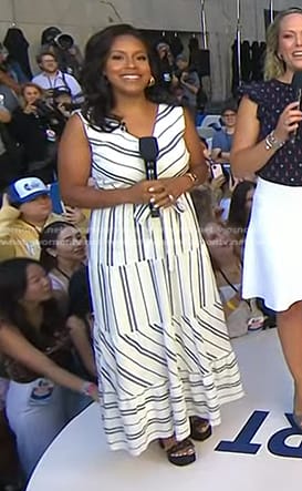 Sheinelle’s white striped sleeveless dress on Today